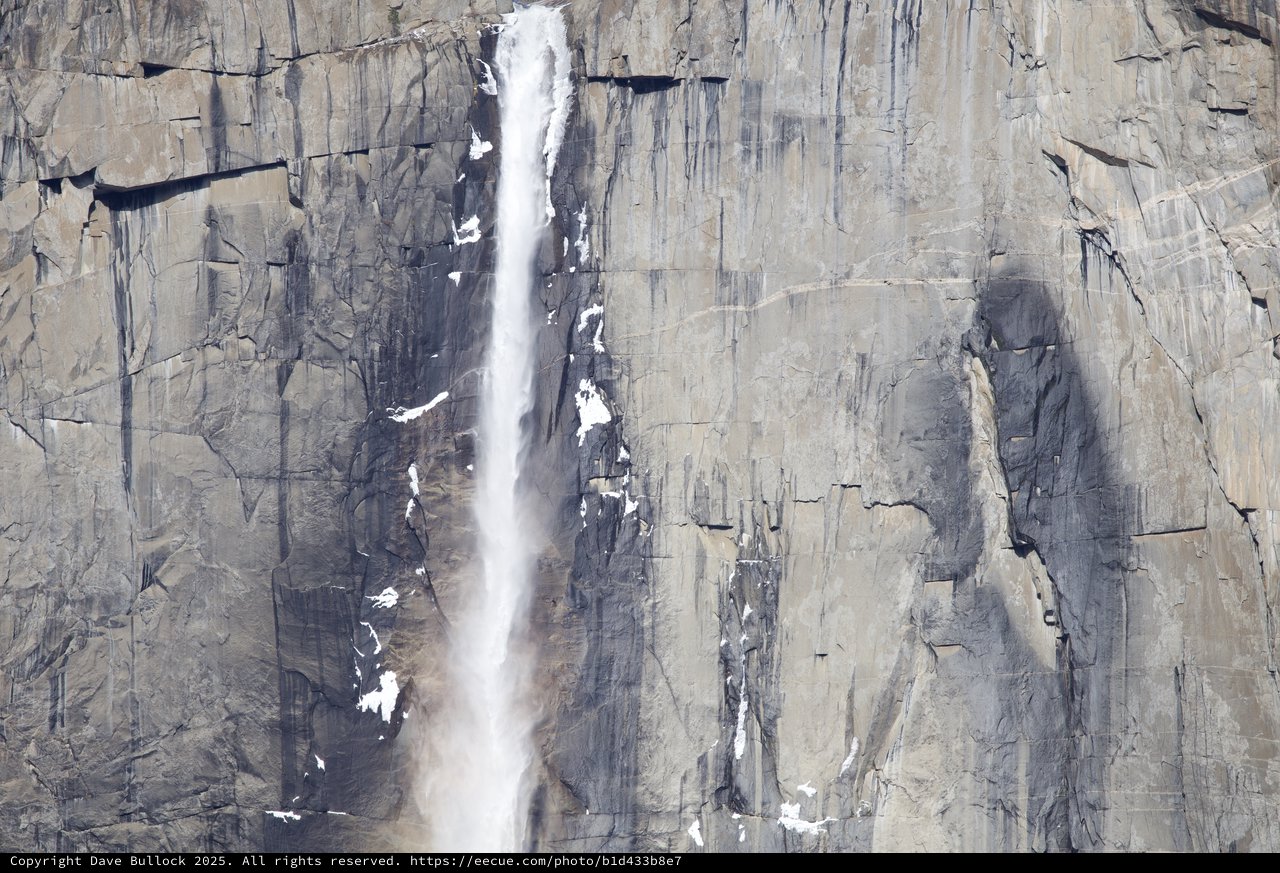 Upper Yosemite Fall Cascading Down Granite Cliff Face
