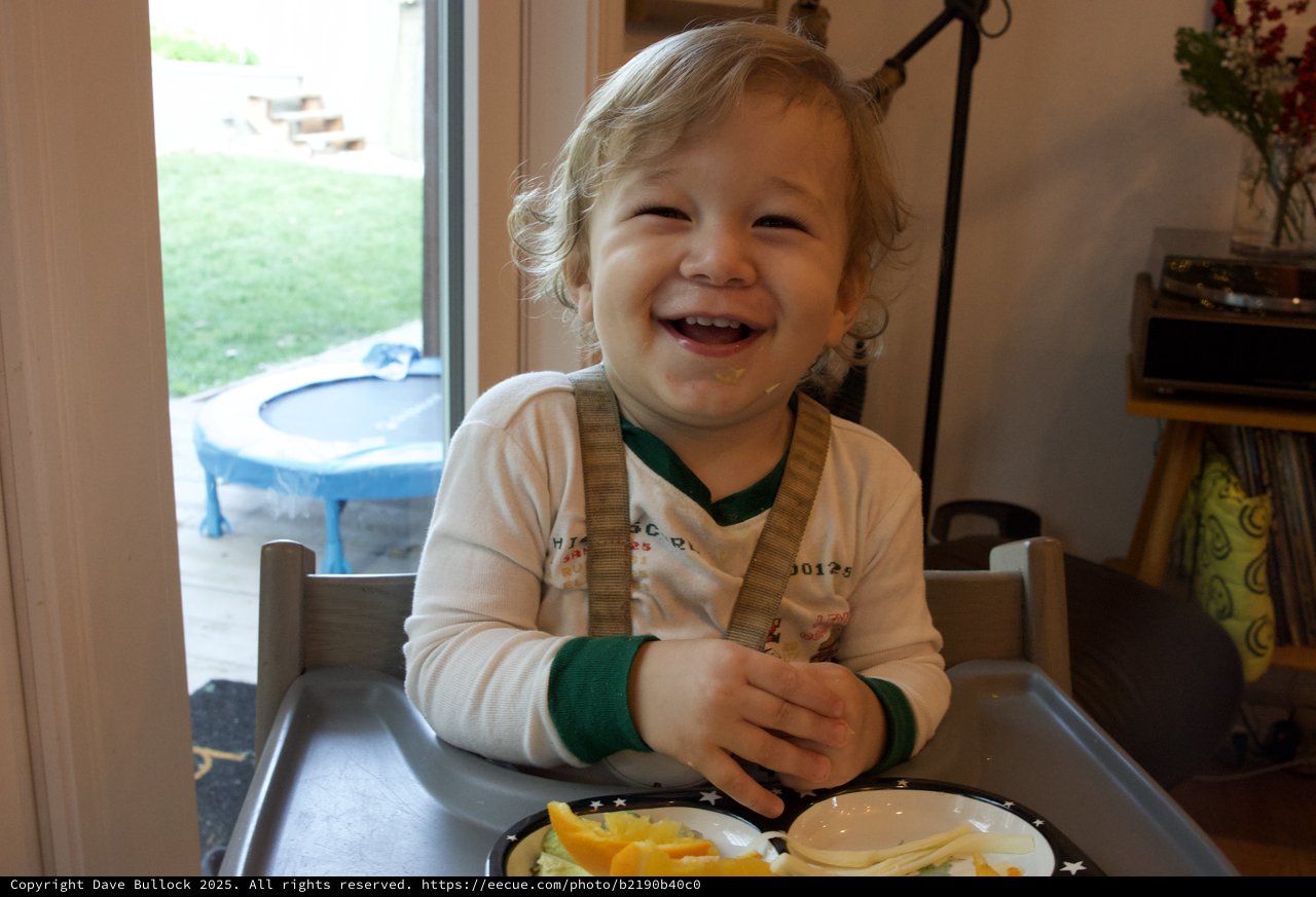 Joyful Toddler at Mealtime on Christmas Eve
