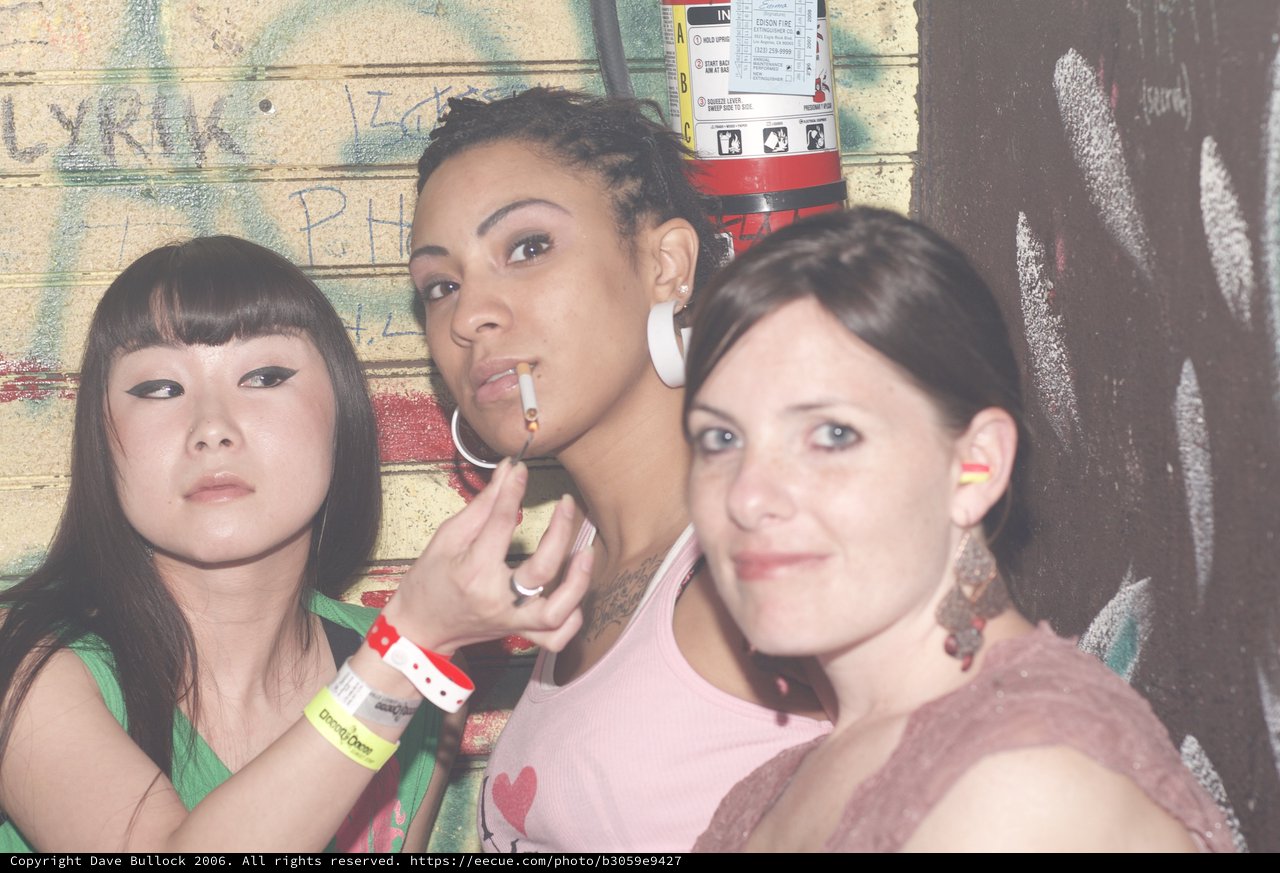Three Women Posing at a Late Night Venue