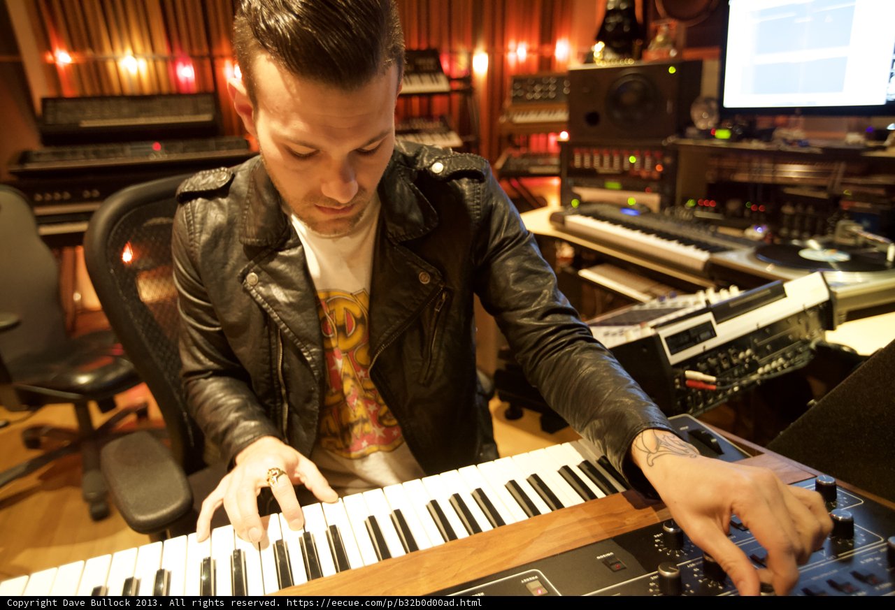 Leather-Clad Musician on Keyboard