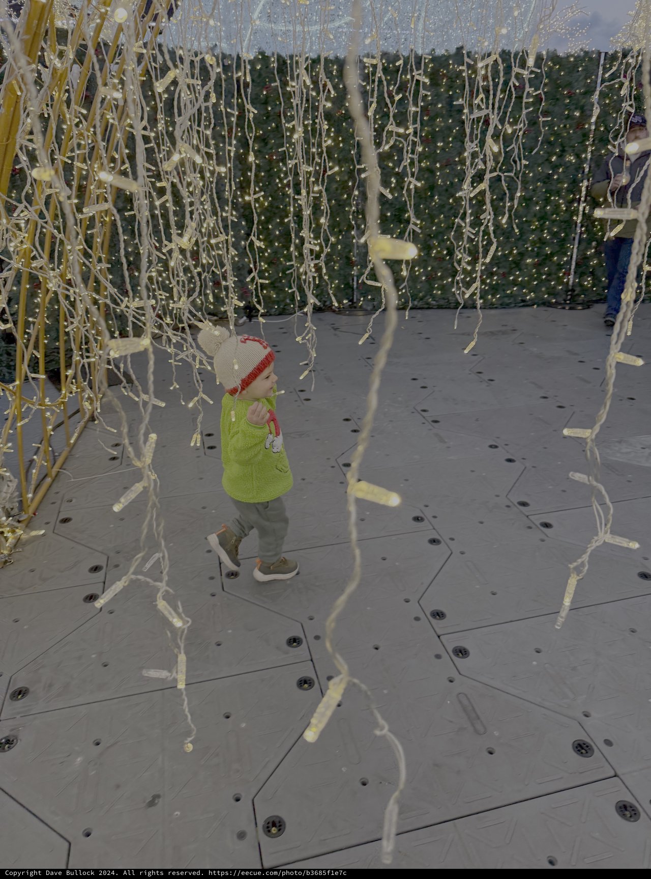 Child Explores Festive Holiday Light Display