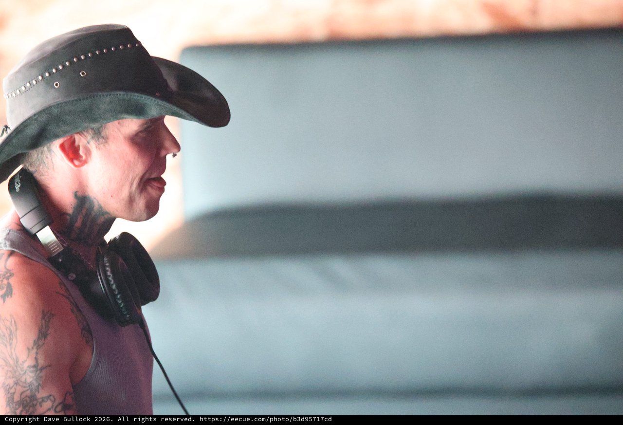 Tattooed DJ in Cowboy Hat at Wobbleland Festival