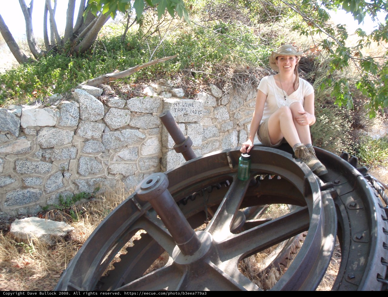 Hiker Resting on Vintage Rail Wheel at Mt. Lowe Trail