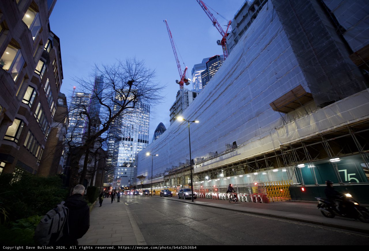 Urban Construction Scene at Twilight in London