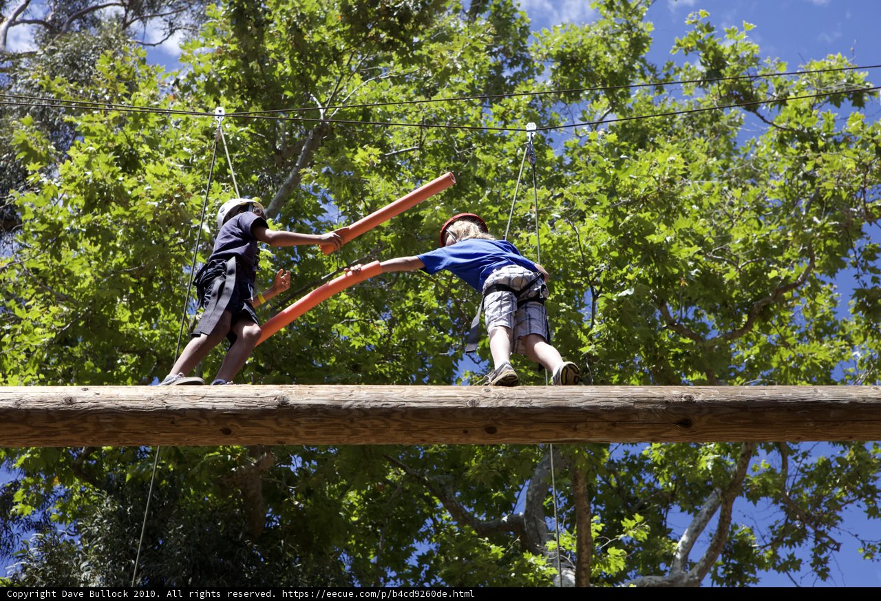 Two Boys on a Wooden Bridge
