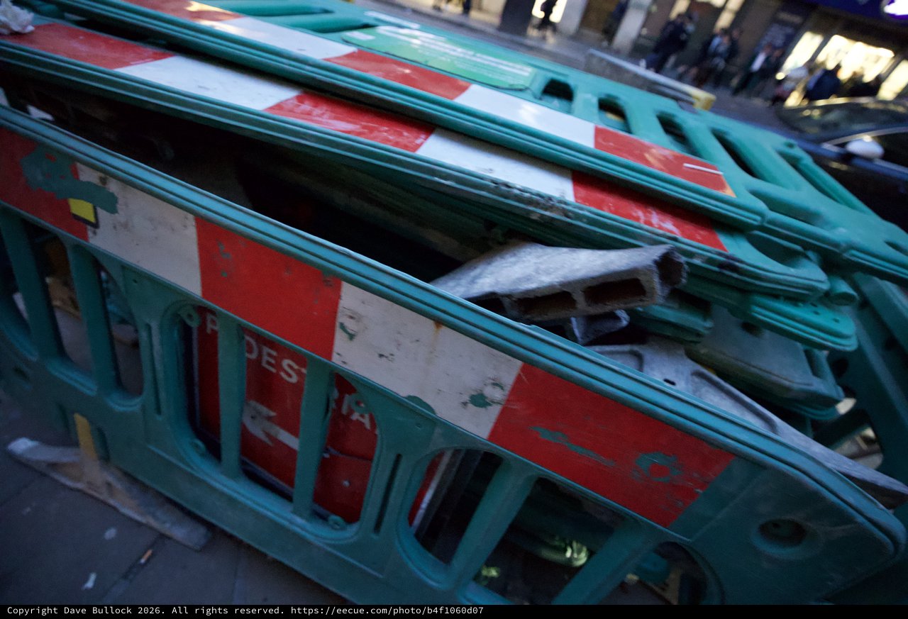 Construction Barriers Stacked at Urban Work Site
