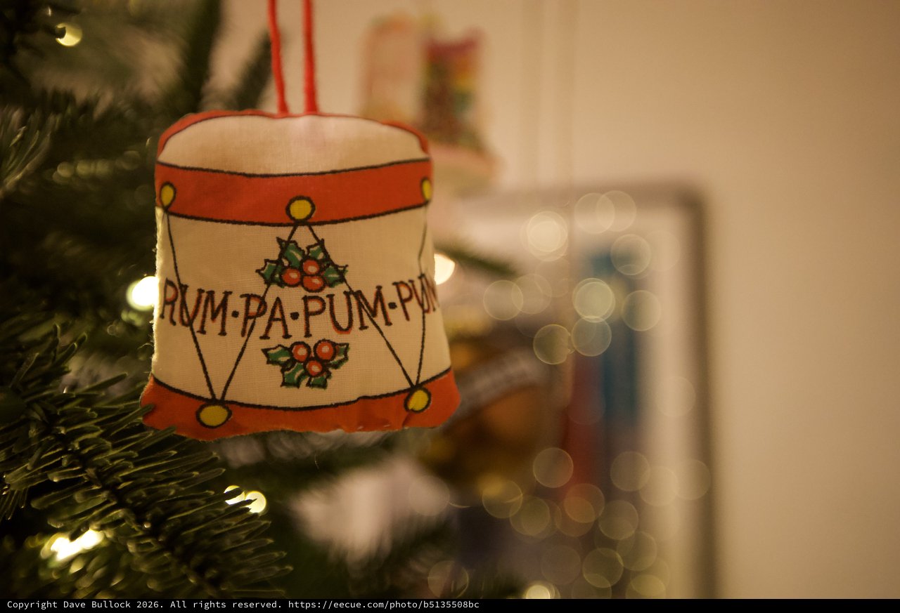 Vintage Drum Christmas Ornament on Festive Tree