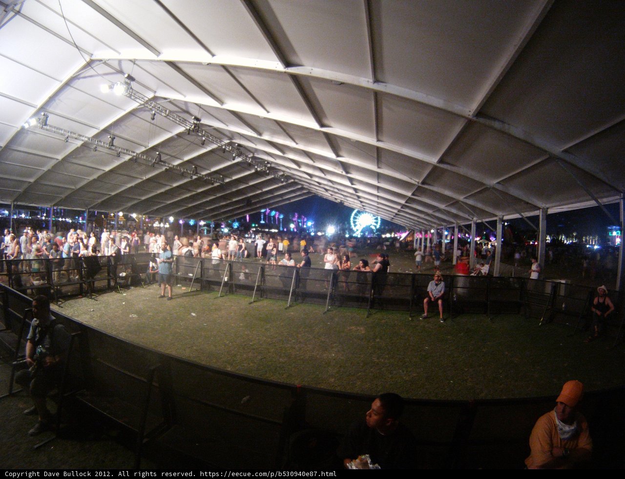 Nighttime Crowd under Tent Canopy