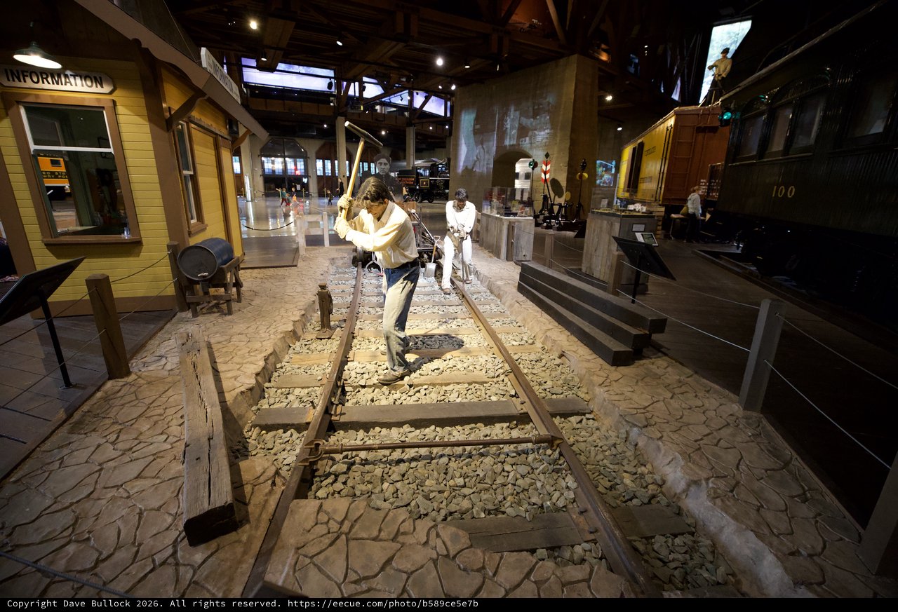 Interactive Railroad Museum Exhibit with Vintage Train Display