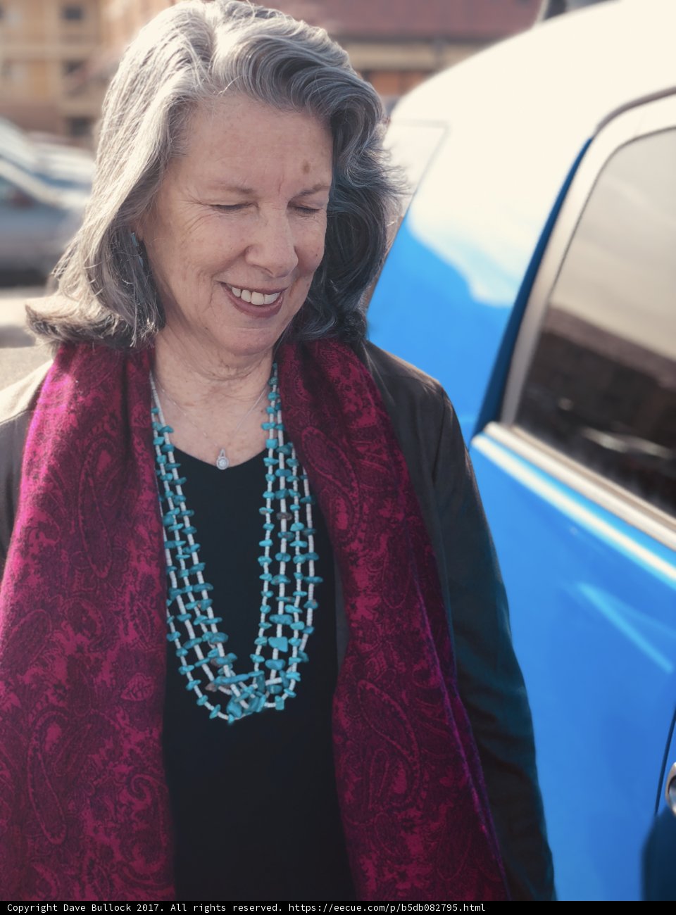 Purple Scarf Lady with Beaded Necklace