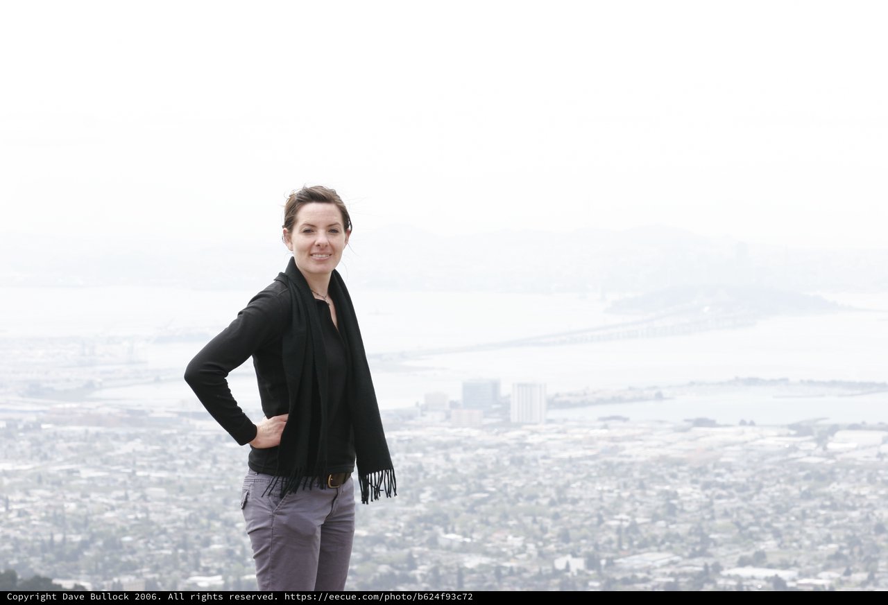 Woman Overlooking the Bay on a Foggy Day