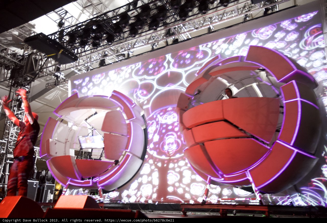 Man on Stage with Sphere Screen