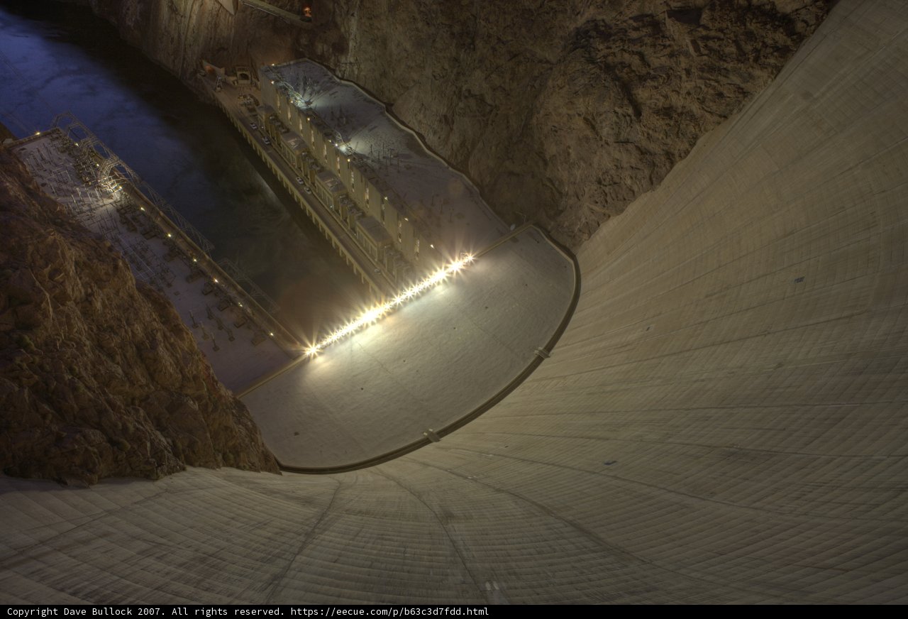 Nighttime View Inside a Massive Dam