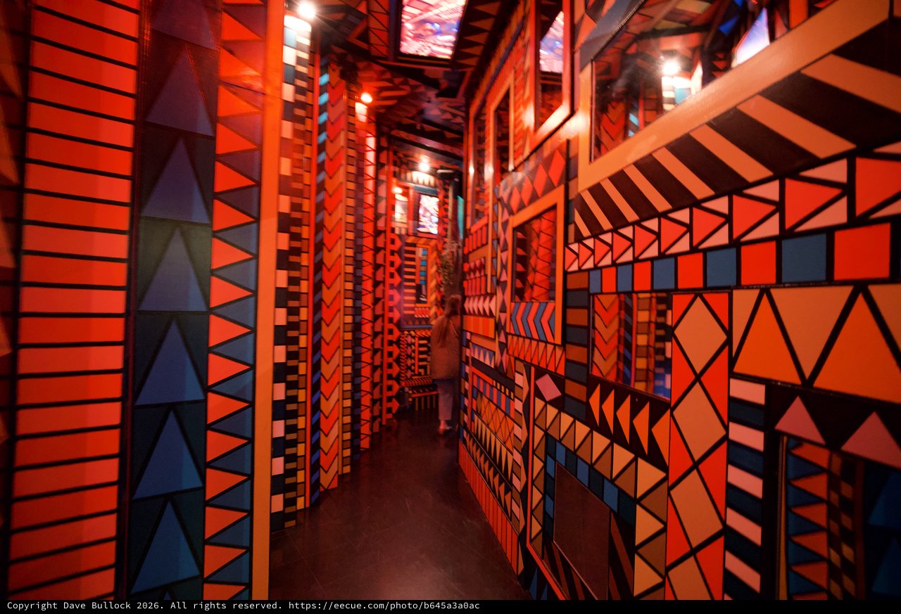 Vibrant Geometric Corridor with Traditional Indigenous Patterns