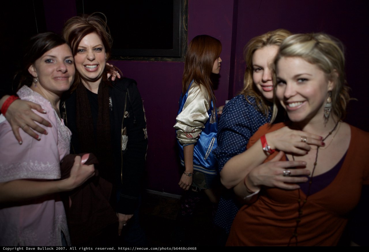 Friends Embrace at Dimly Lit Nightclub Party