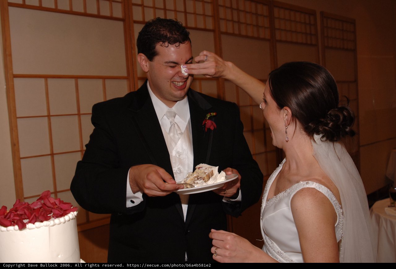 Bride Smashes Cake on Groom's Nose at Reception