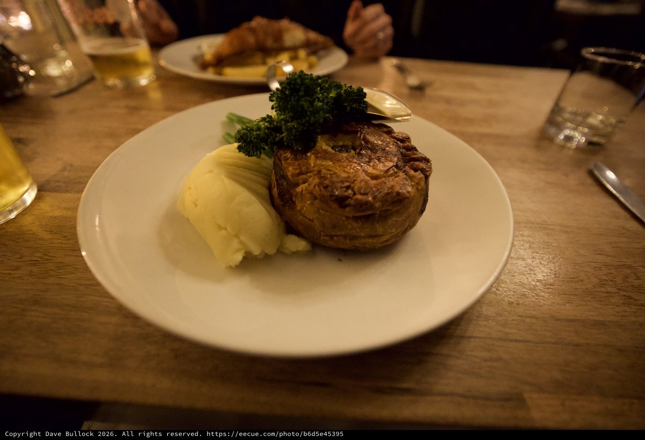 Traditional Meat Pie with Mash and Greens