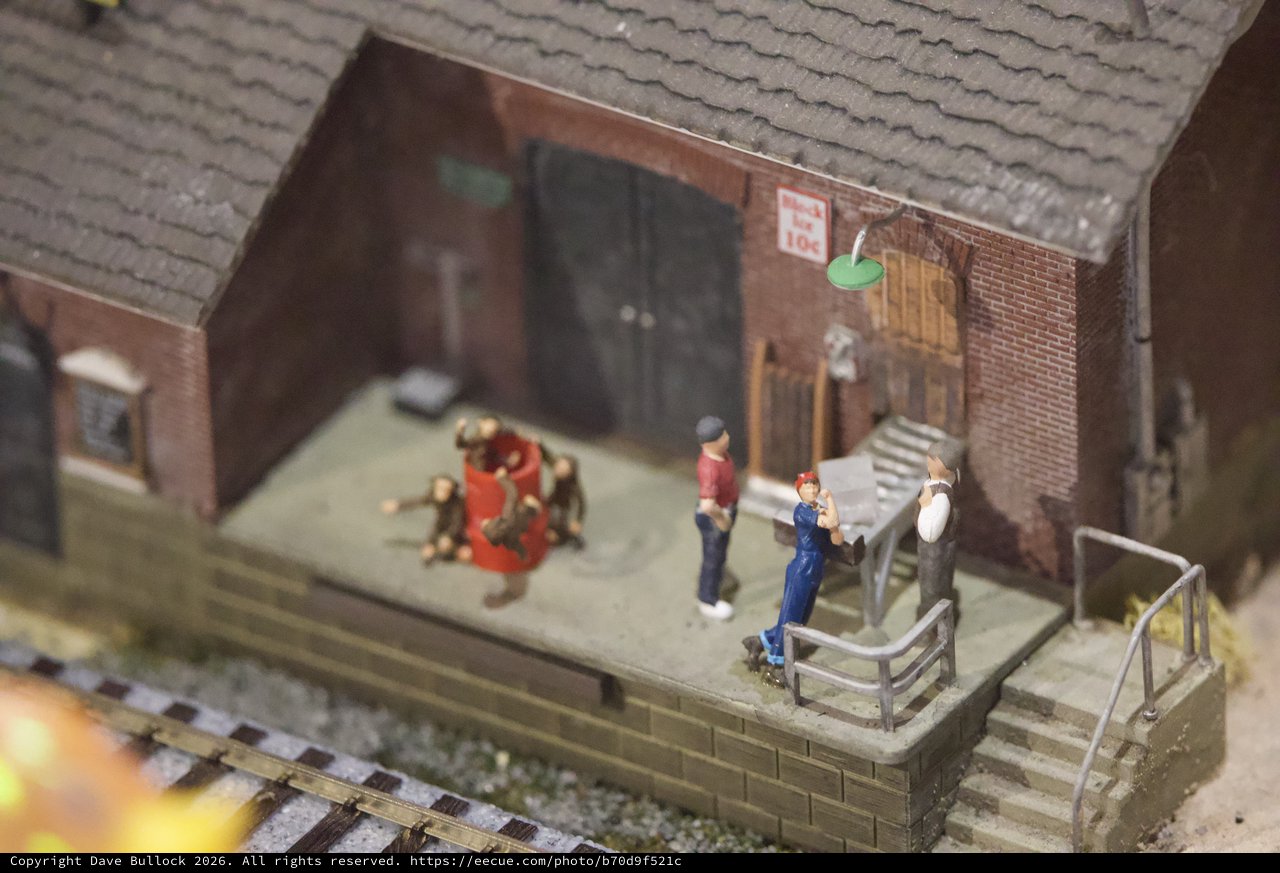 Miniature Railroad Depot Scene with Tiny Figures