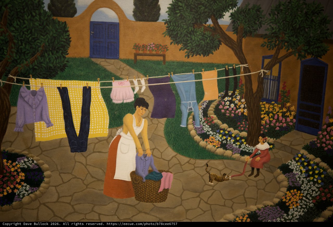 Domestic Scene with Laundry - Folk Art Tapestry