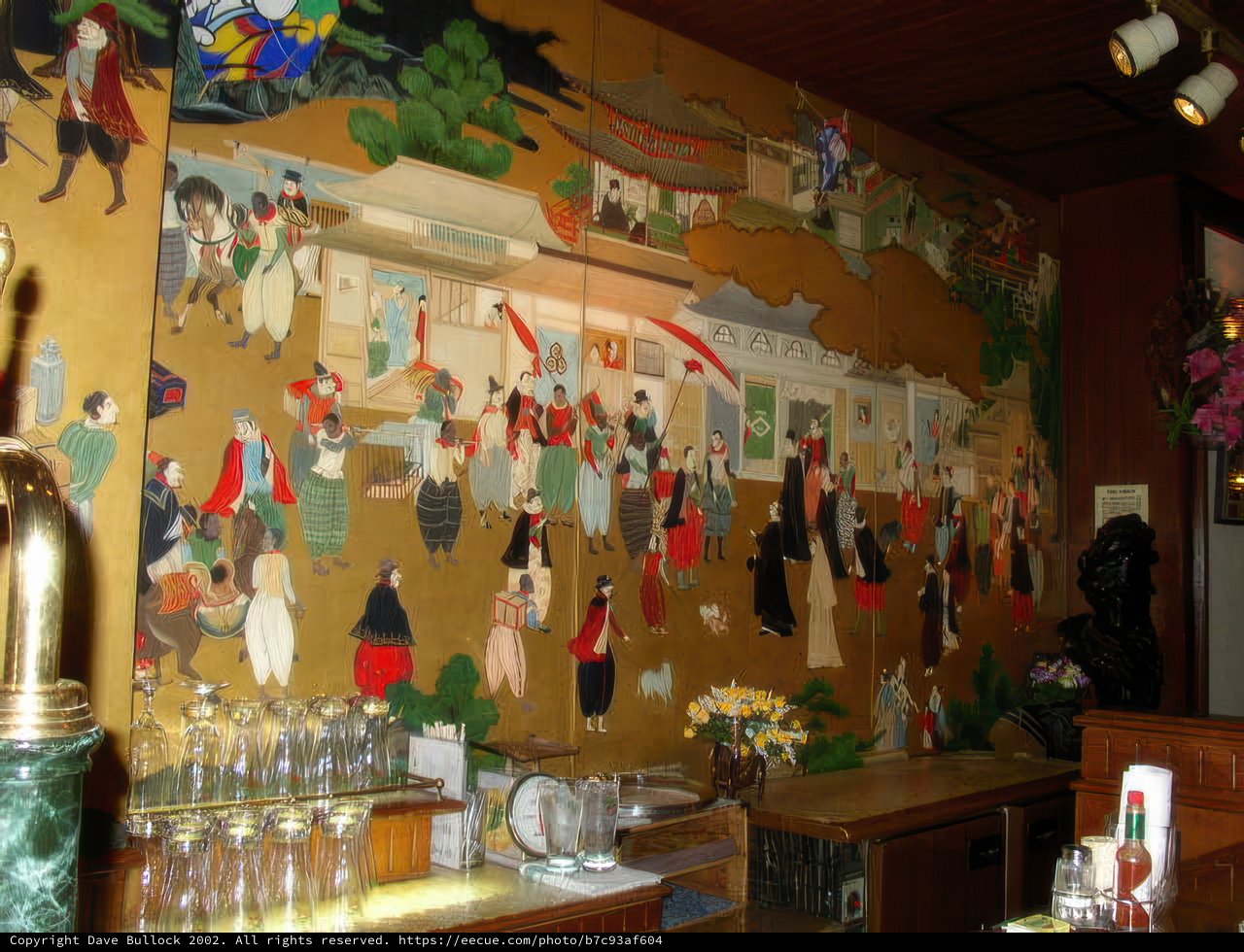 Mural of People in a Rustic Bar