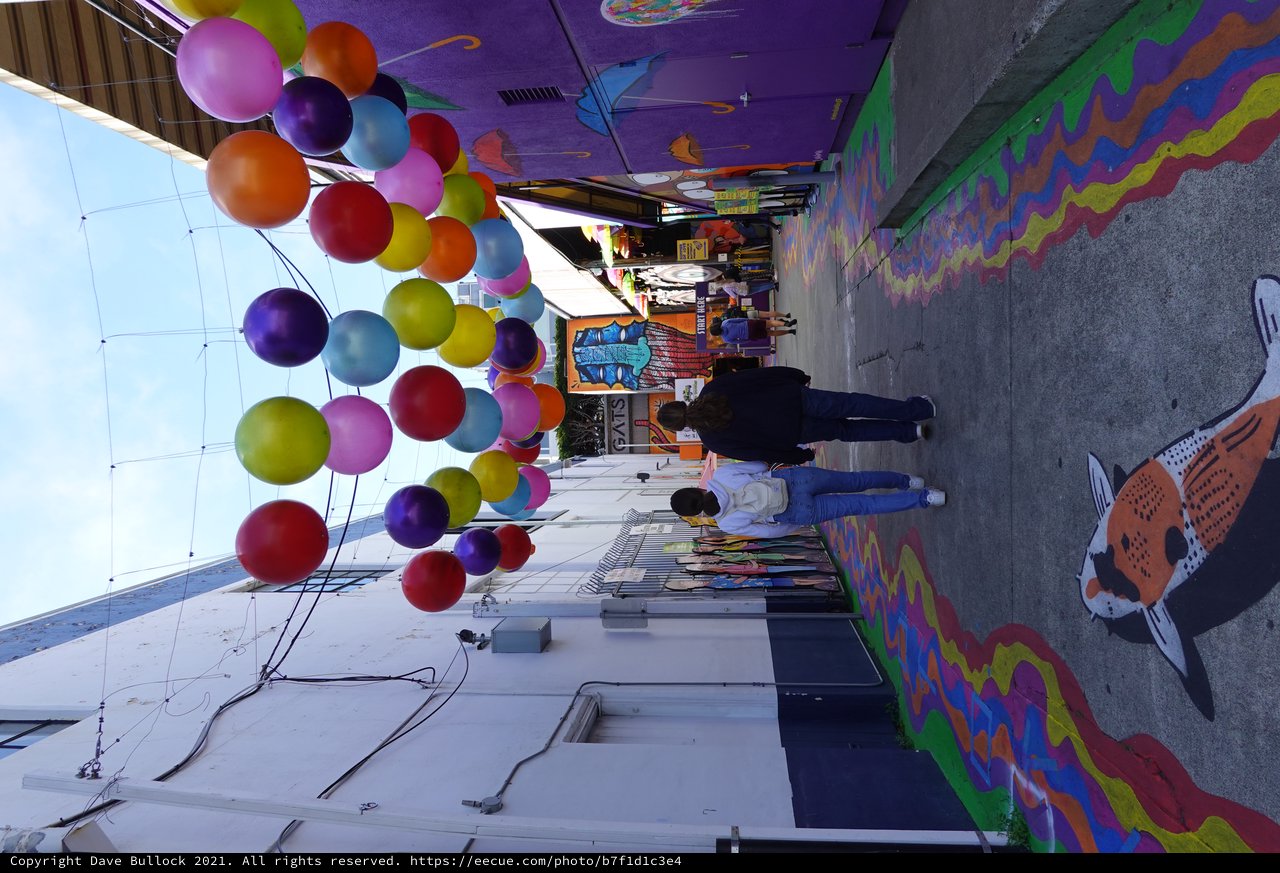 Vibrant Balloon-Decorated Street Art Alley