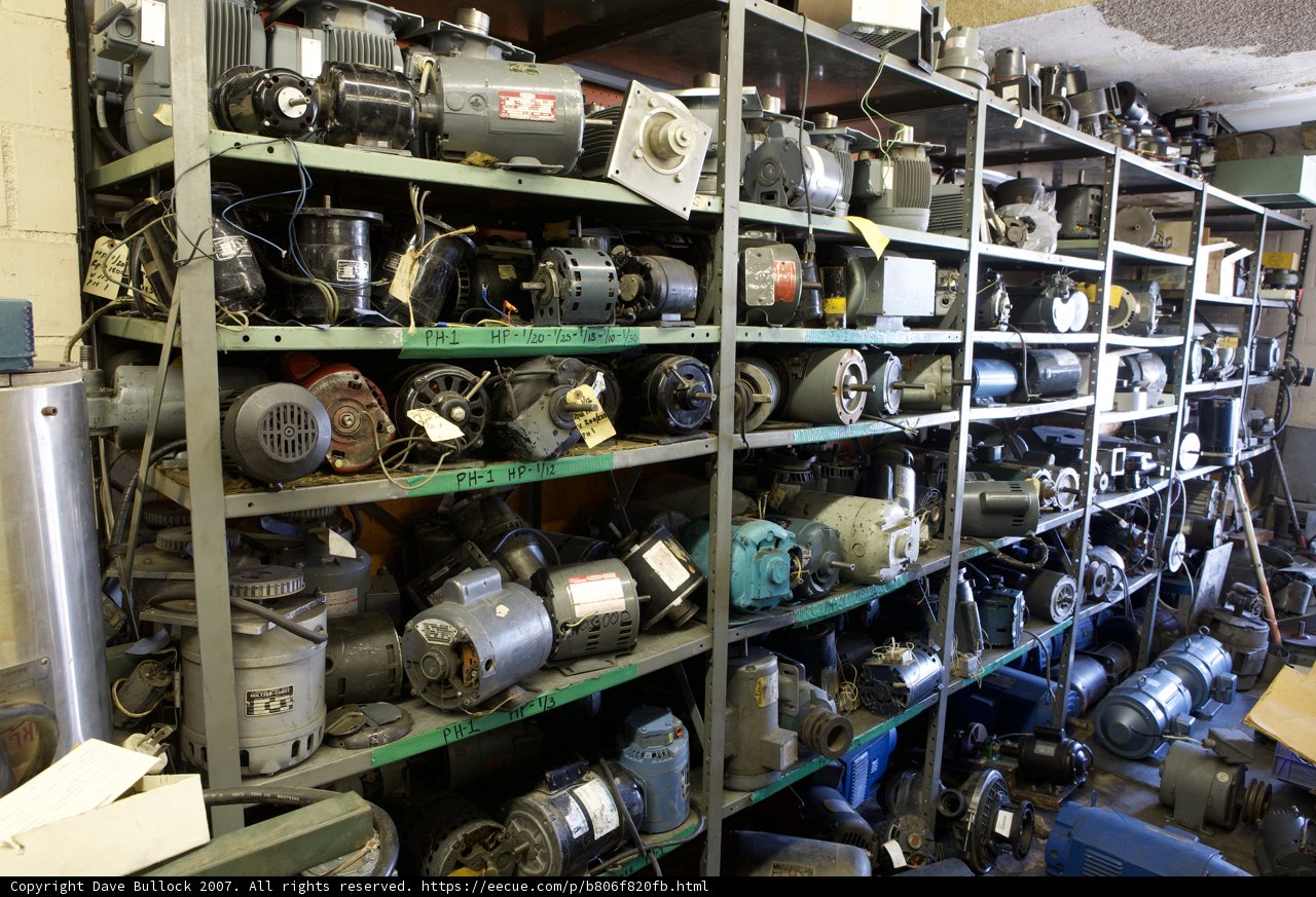 Vintage machine collection in an industrial warehouse