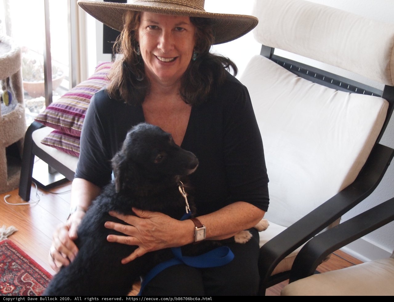 Woman with Hat and Black Dog