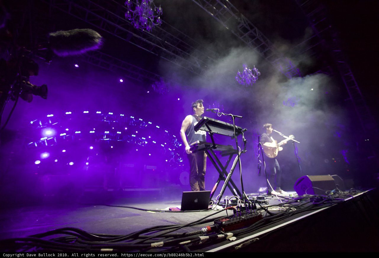 Dynamic Duo Rocks the Stage Under Purple Lights