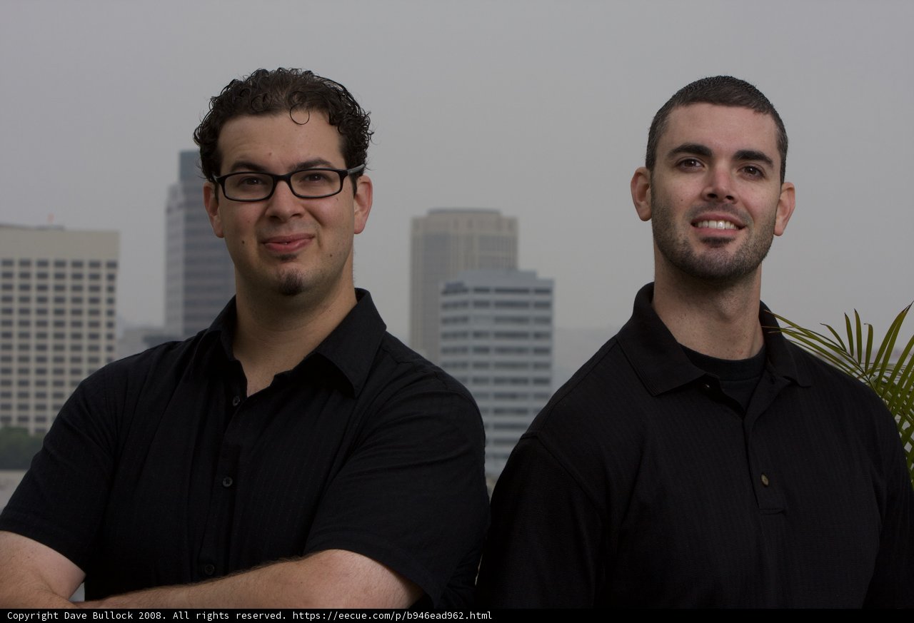 Dan and Dave in Front of a Skyscraper