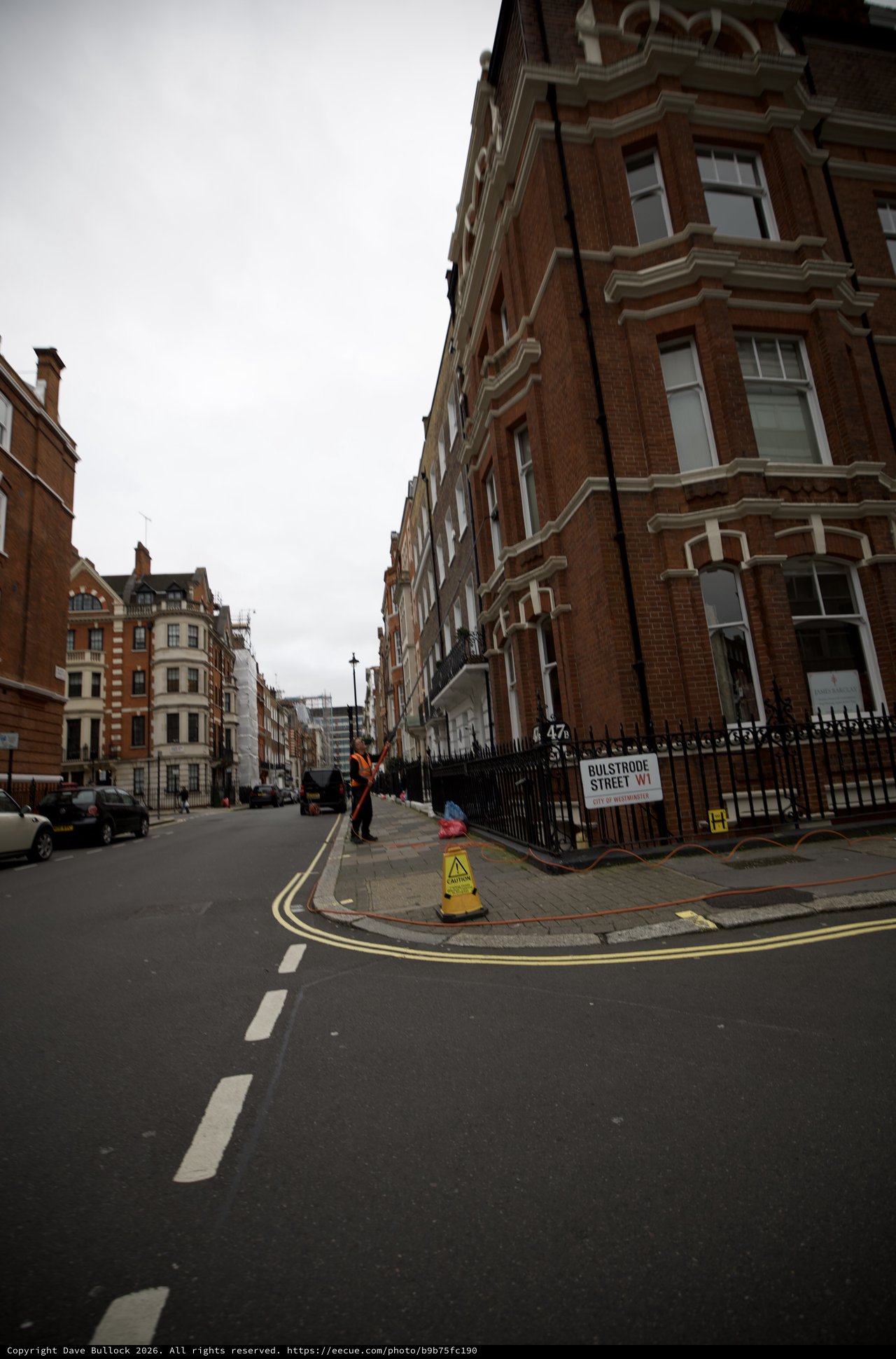 Rainy Day Street Corner on Bulstrode Street, London