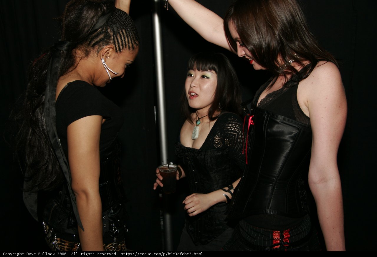 Three Women in Black Corsets