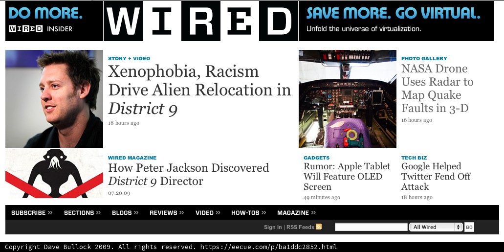 Wired.com Homepage Featuring Neill Blomkamp's Documentary Poster