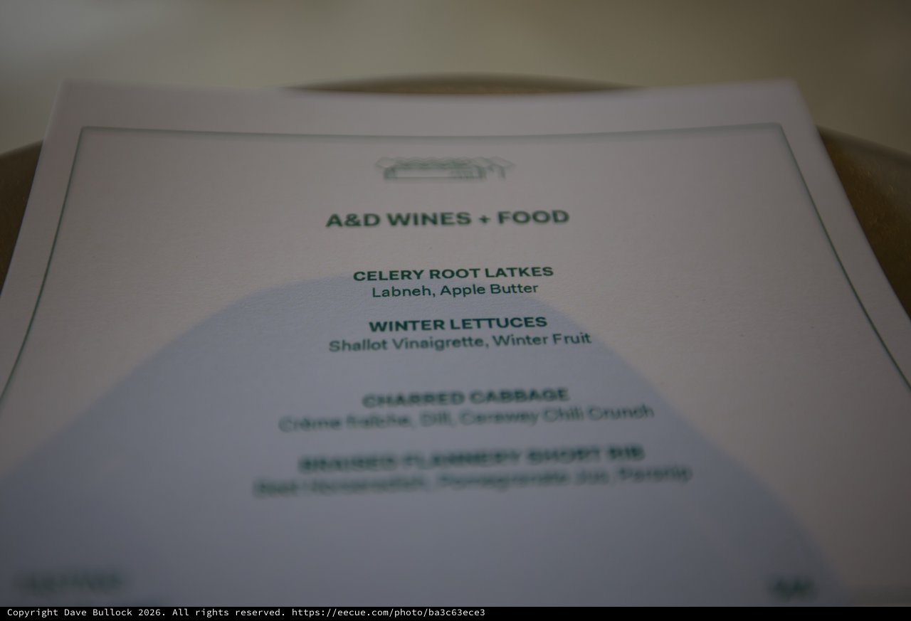 A&D Wines + Food Menu at Upscale Restaurant