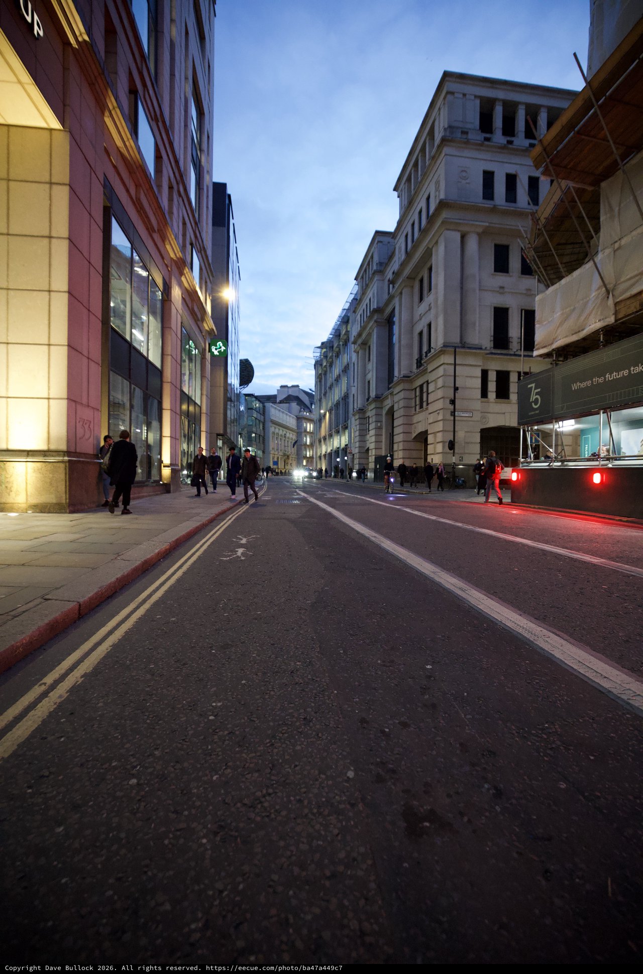Twilight Rush Hour on London's Financial District Street