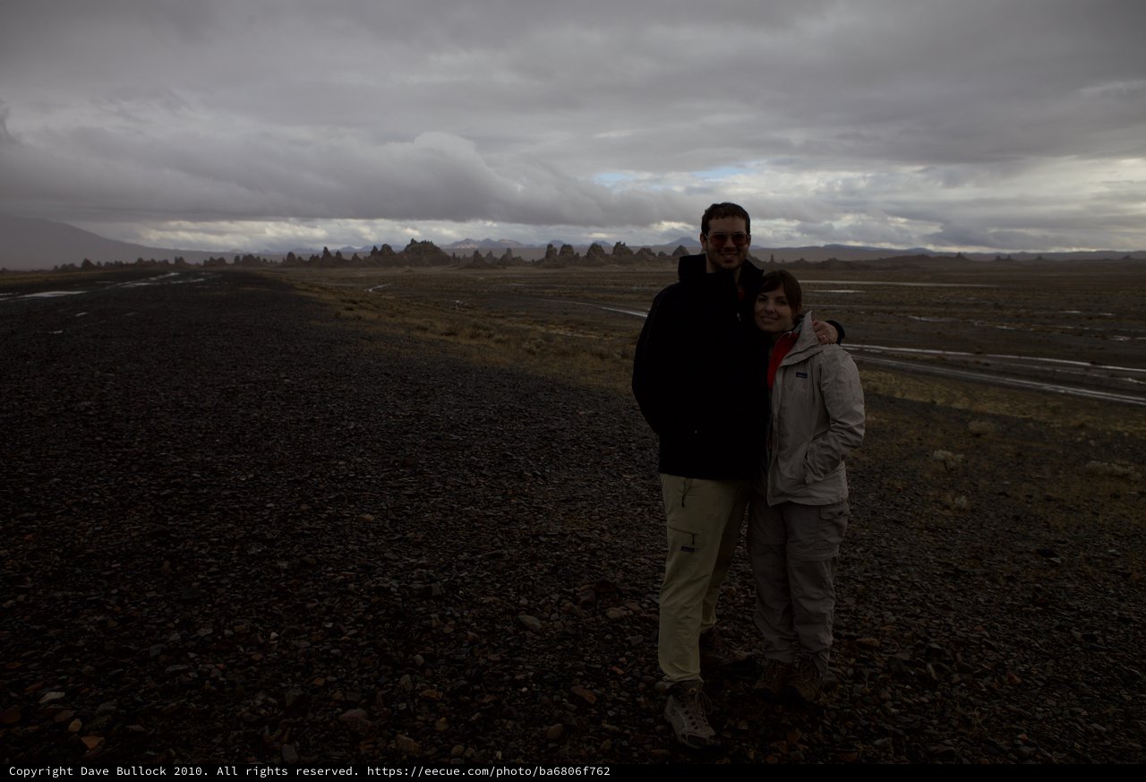 Couple Posing at Trona Pinnacles on Overcast Day