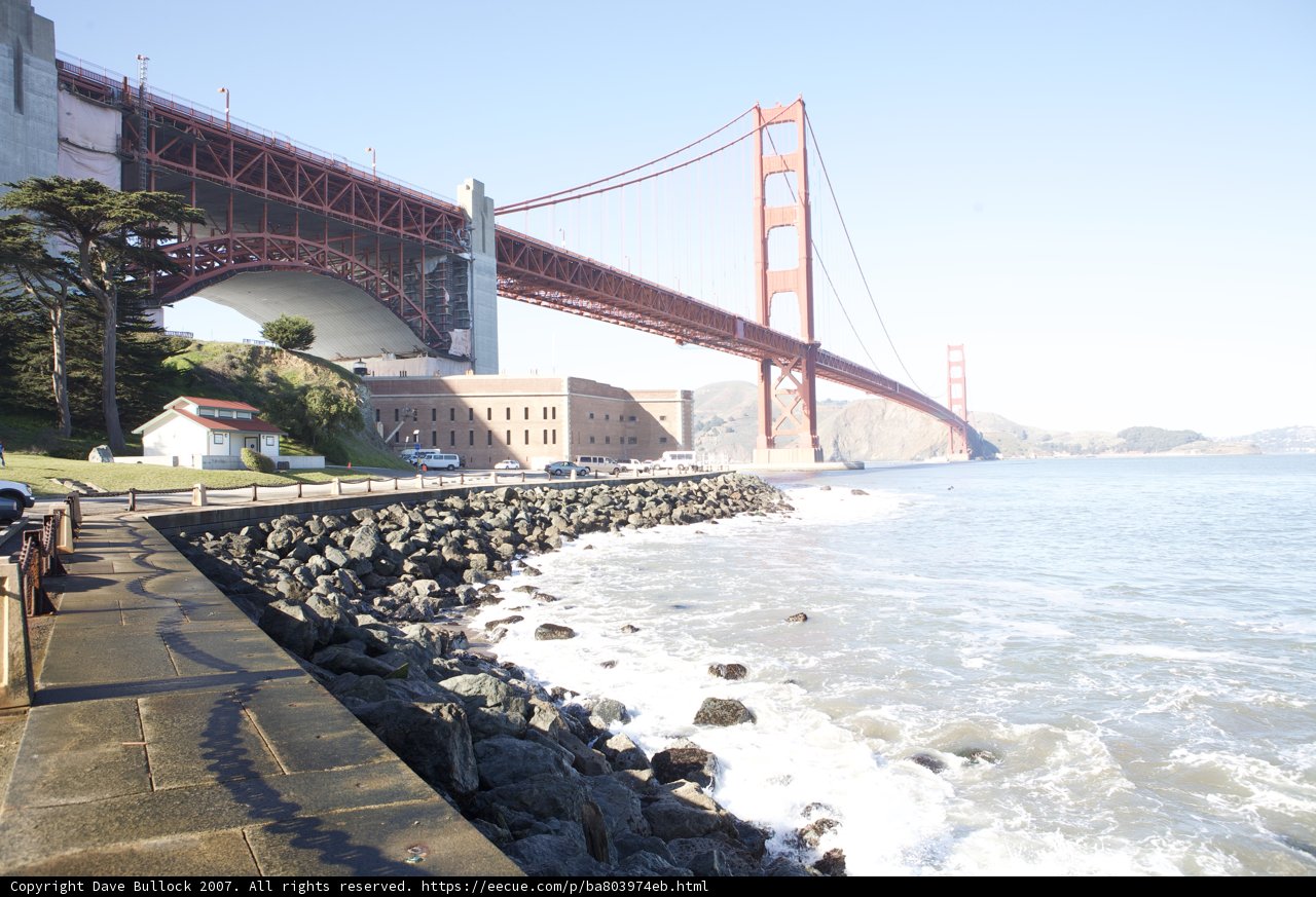 The Golden Gate Bridge meets the shore
