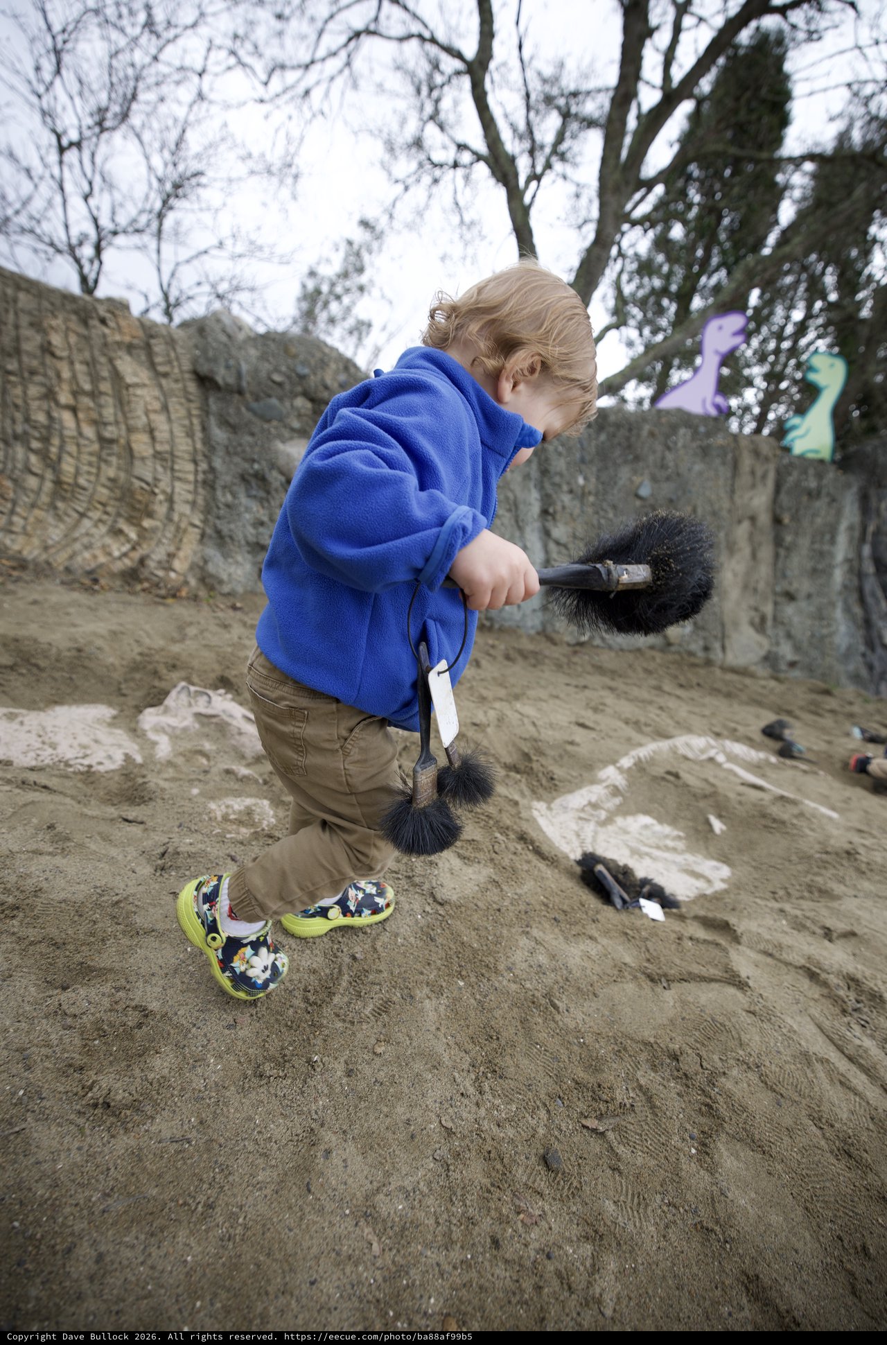Young Child Engaged in Archaeological Play with Brushes