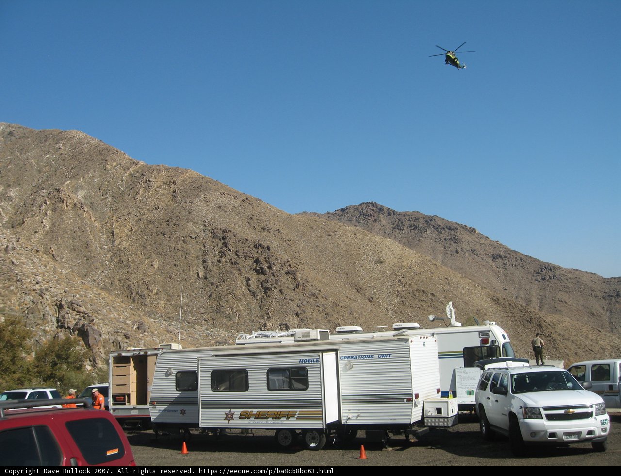 Aerial view of RV caravan with helicopter