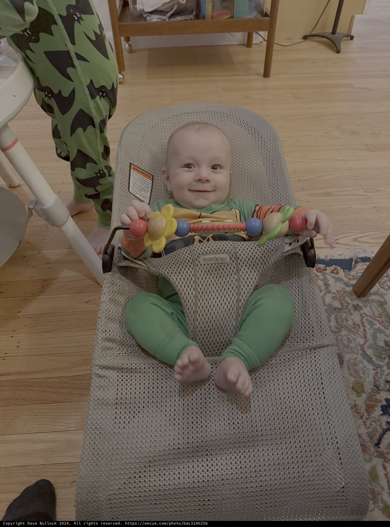Happy Baby in Bouncer with Colorful Toy