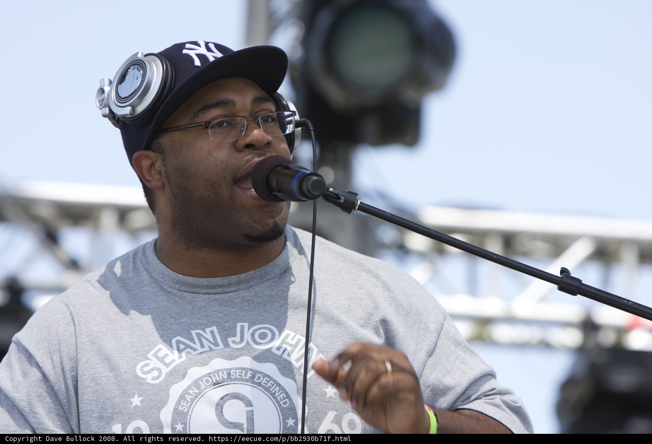 Man with a Microphone and Baseball Hat at Coachella