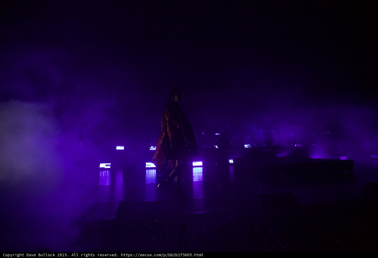 FKA twigs Wide Stage Purple Lighting Silhouette Walking Red Kimono Gold Patterns LED Lights Heavy Haze