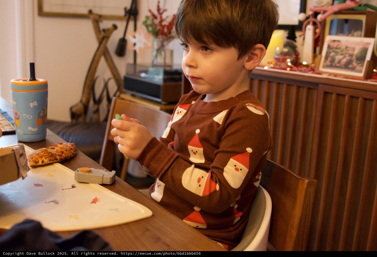 Young Boy Enjoying Christmas Evening at Home