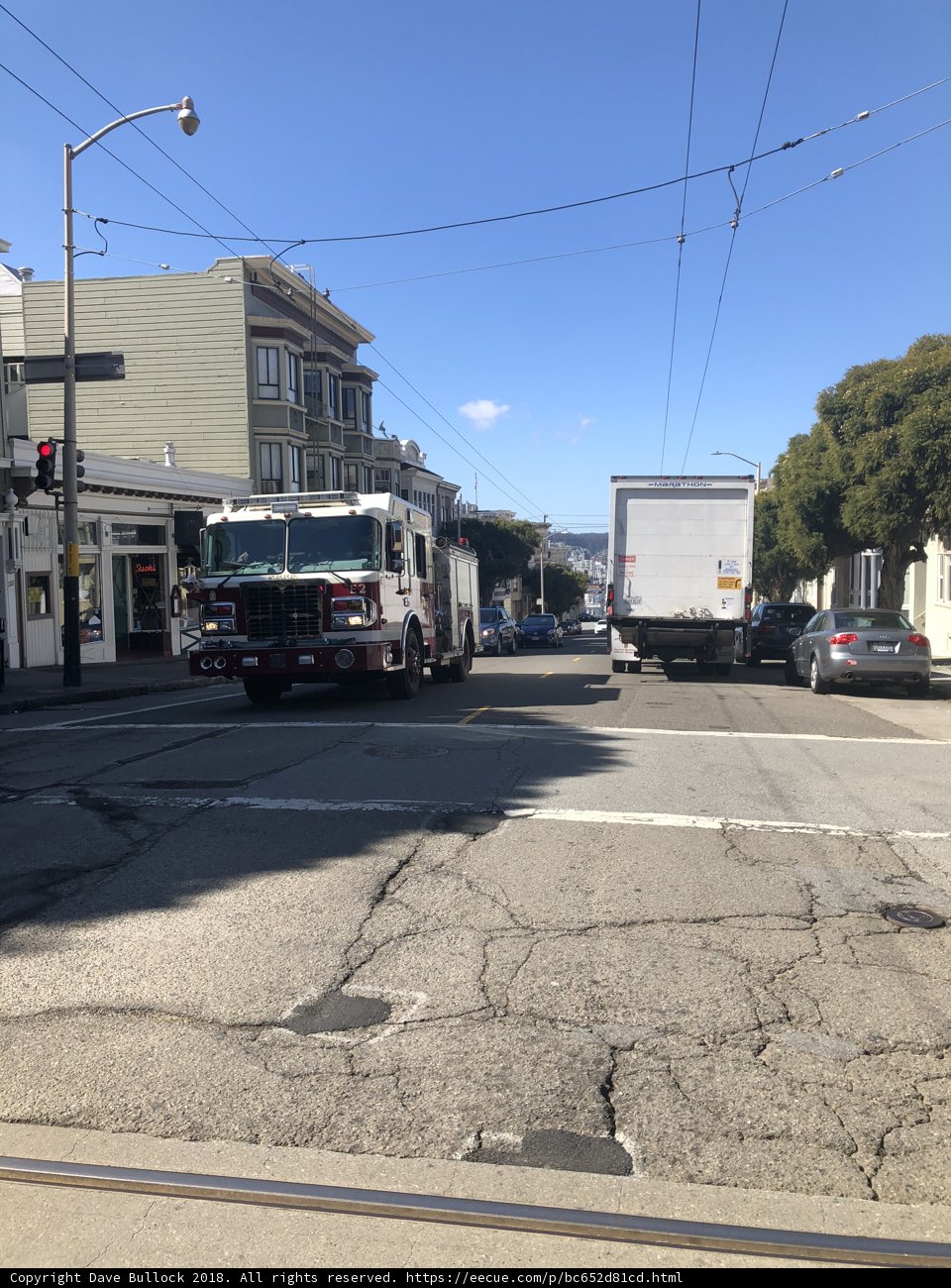 Parked Fire Truck in Urban Neighborhood