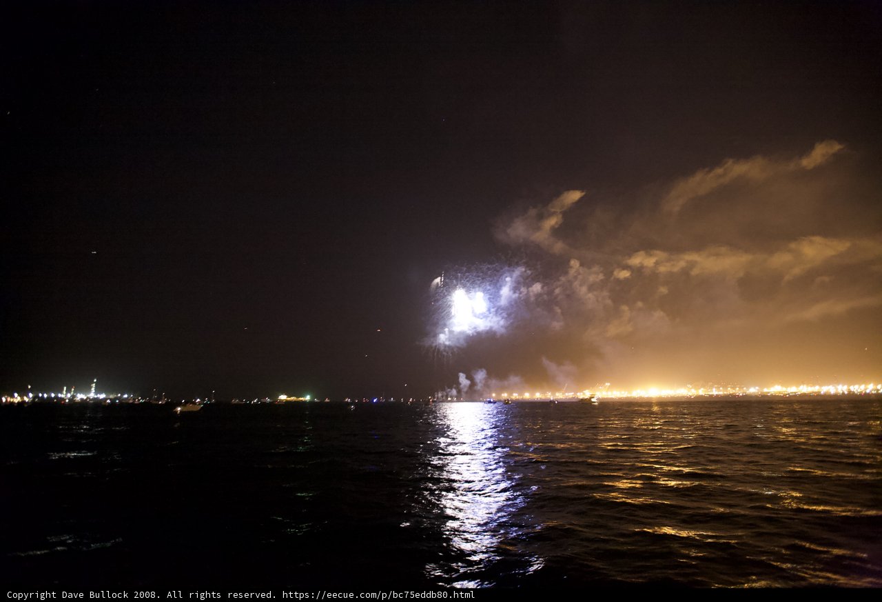 Fireworks Flare Over the Ocean