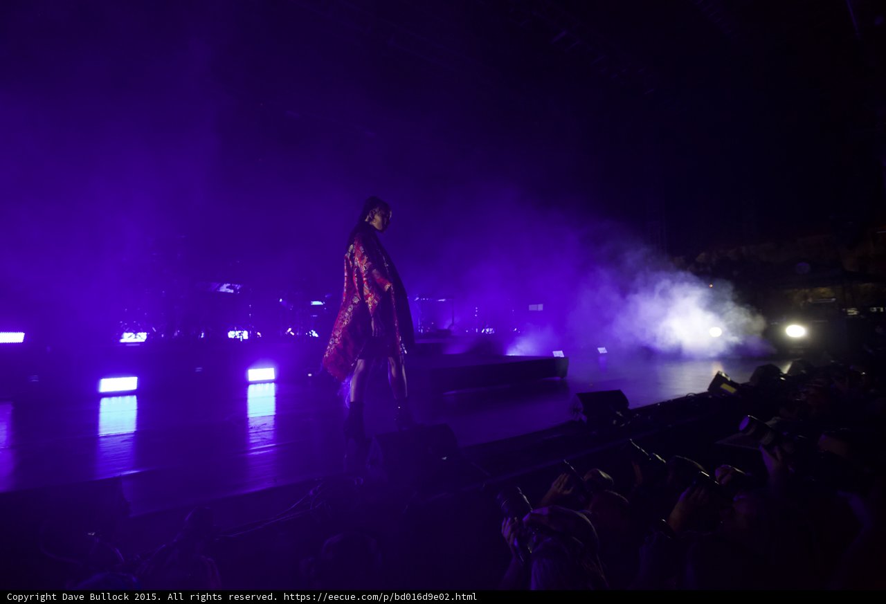 FKA twigs Wide Stage Purple Lighting Red Brocade Kimono Gold Patterns LED Lights Heavy Haze Photographers