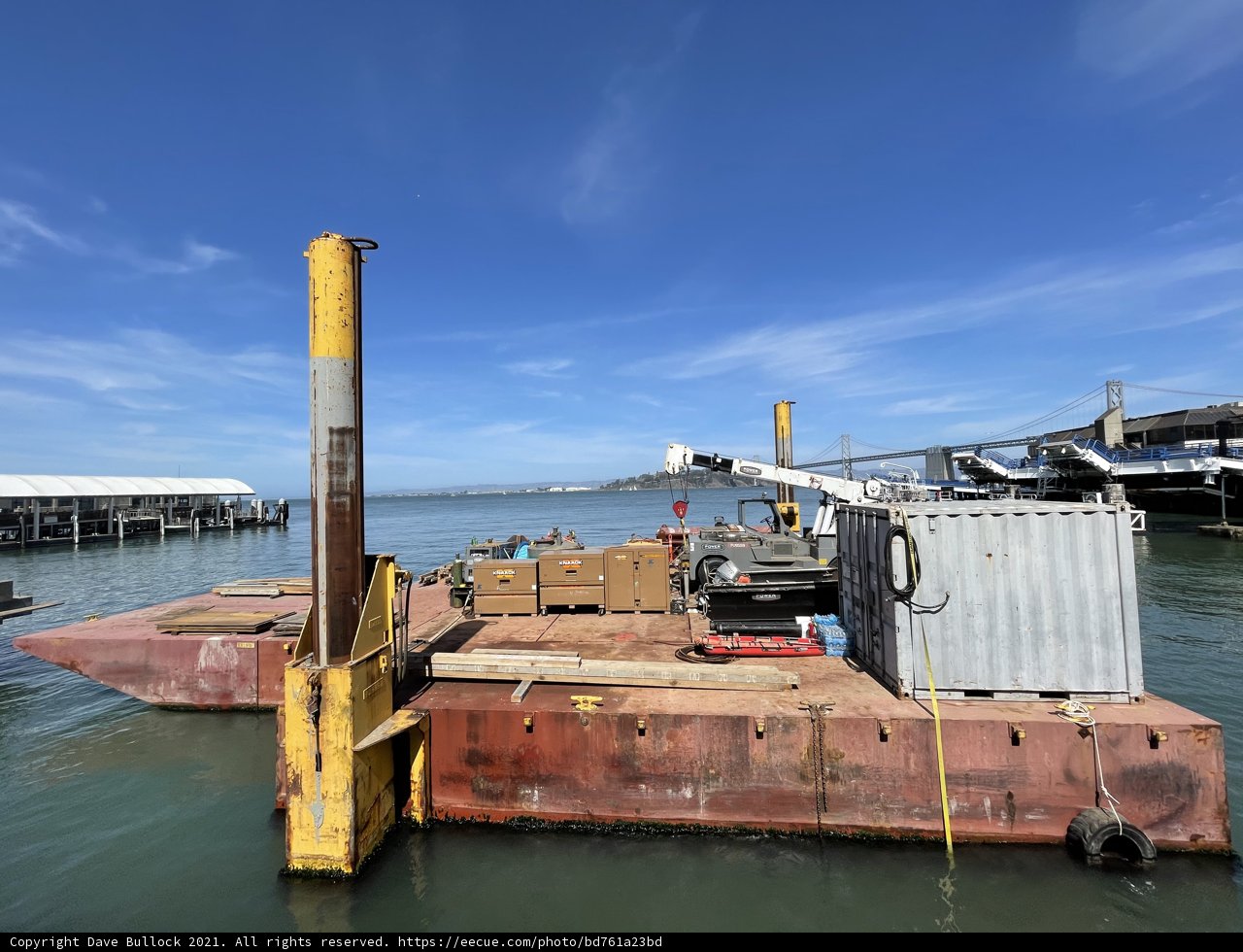 Docked Boat with Crane at Waterfront in San Francisco