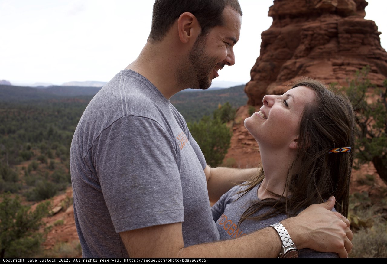 Laughing Couple Embracing at Sedona Red Rocks