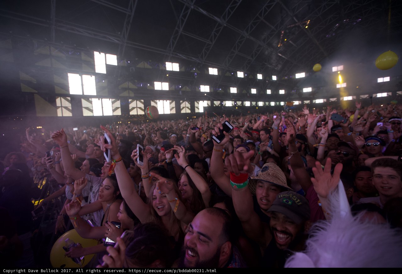Urban Concert Crowd with Raised Hands