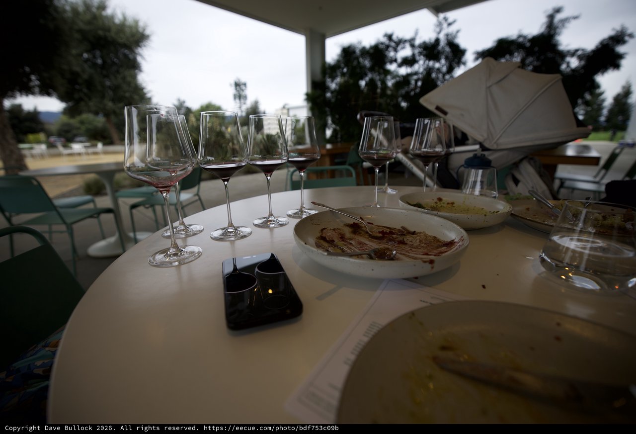 Wine Tasting Aftermath at Outdoor Vineyard Terrace