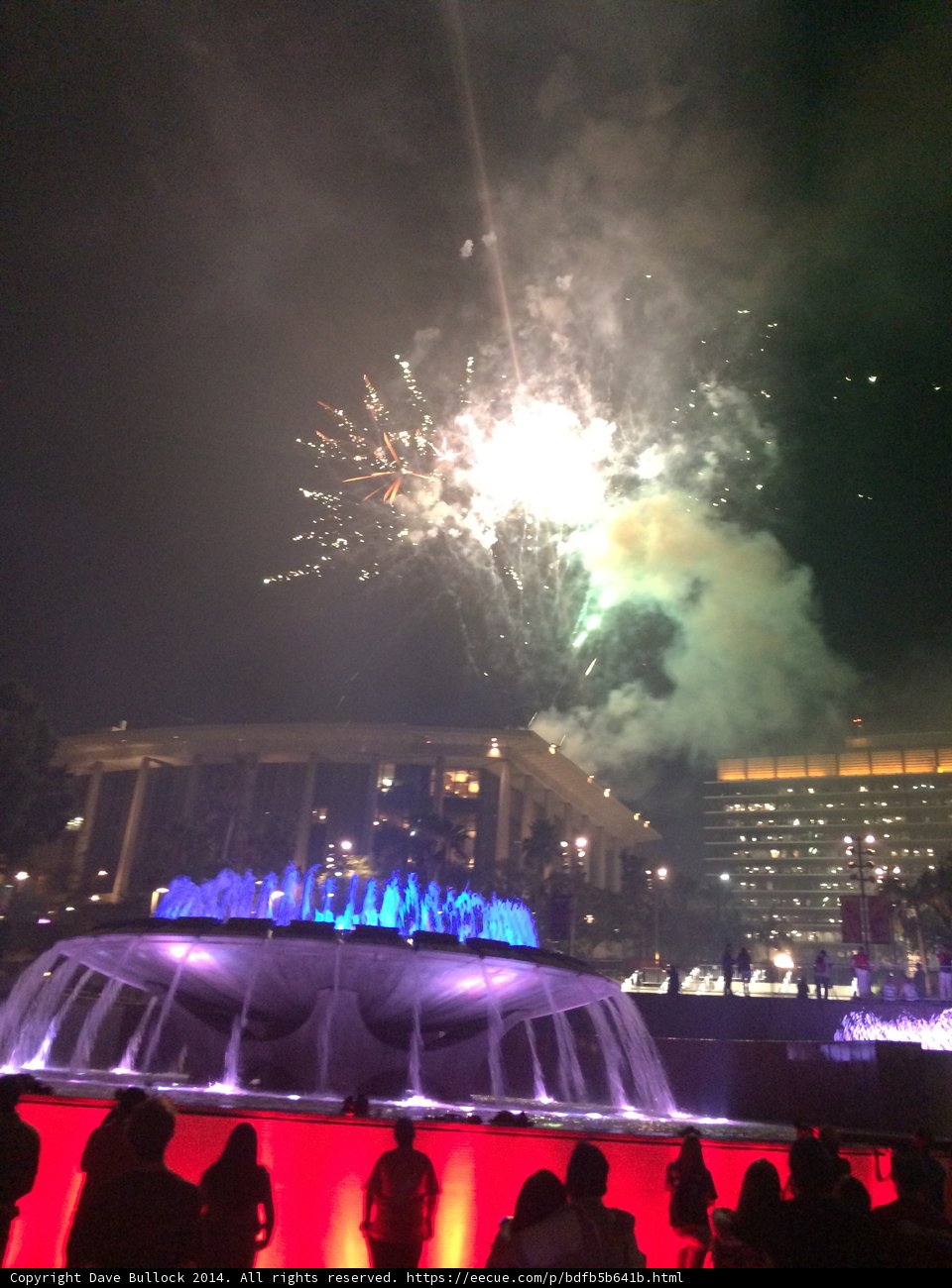 Fireworks Illuminating the Night Sky Above the Fountain